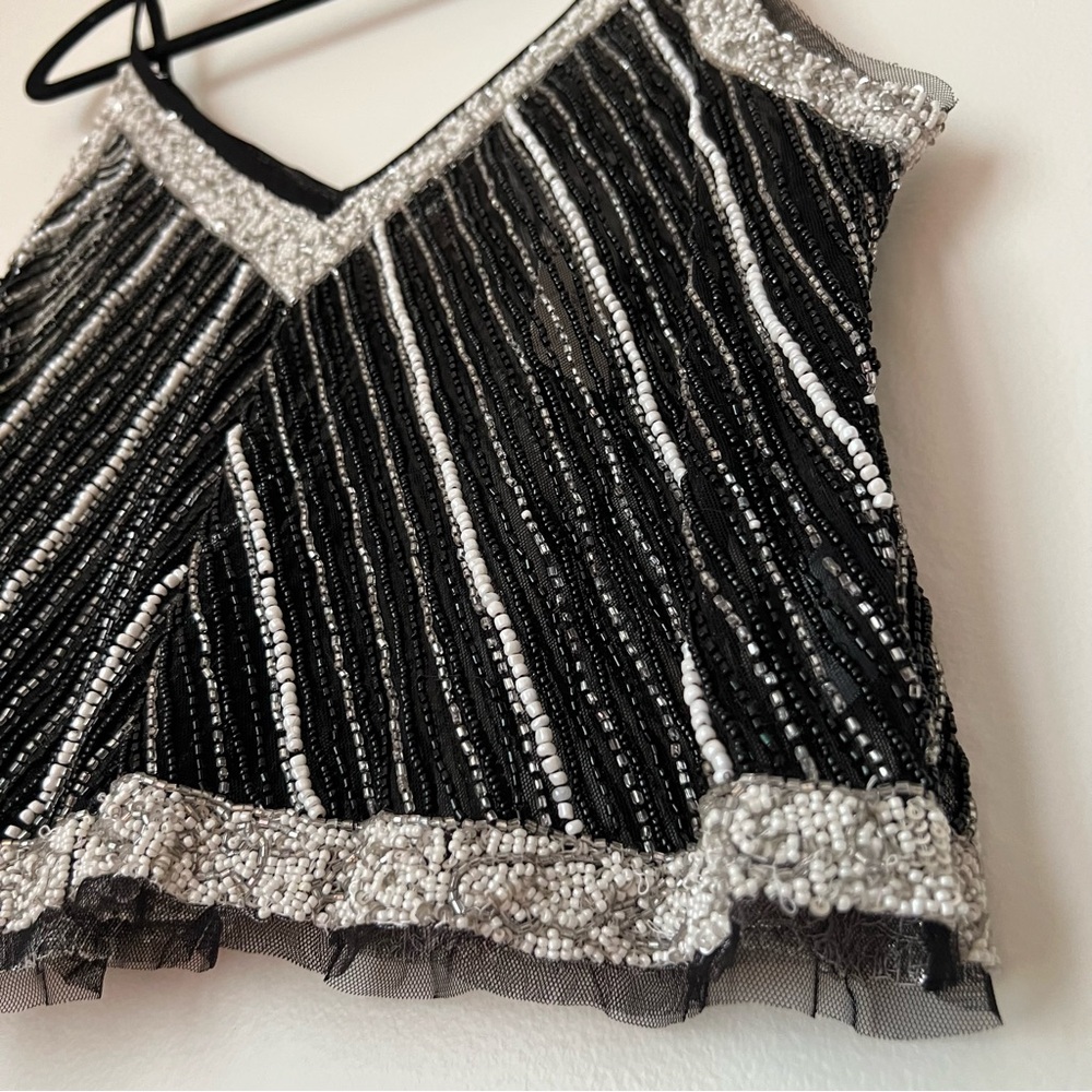 By Anthropologie Embellished Stripe Cami, Black Beads and Silver, Size M - Picture 11 of 14